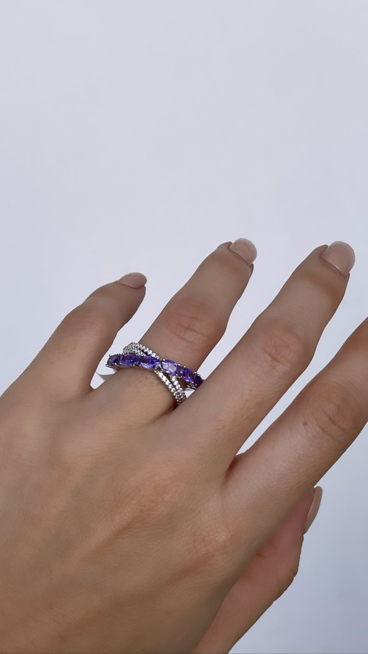 Cross Ring Purple Oval Sapphire Zirconia