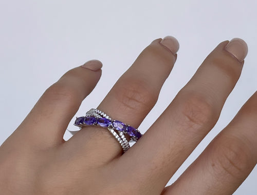 Cross Ring Purple Oval Sapphire Zirconia