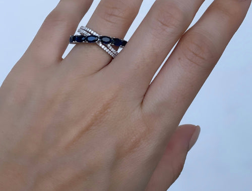 Cross Ring Blue Oval Sapphire Zirconia