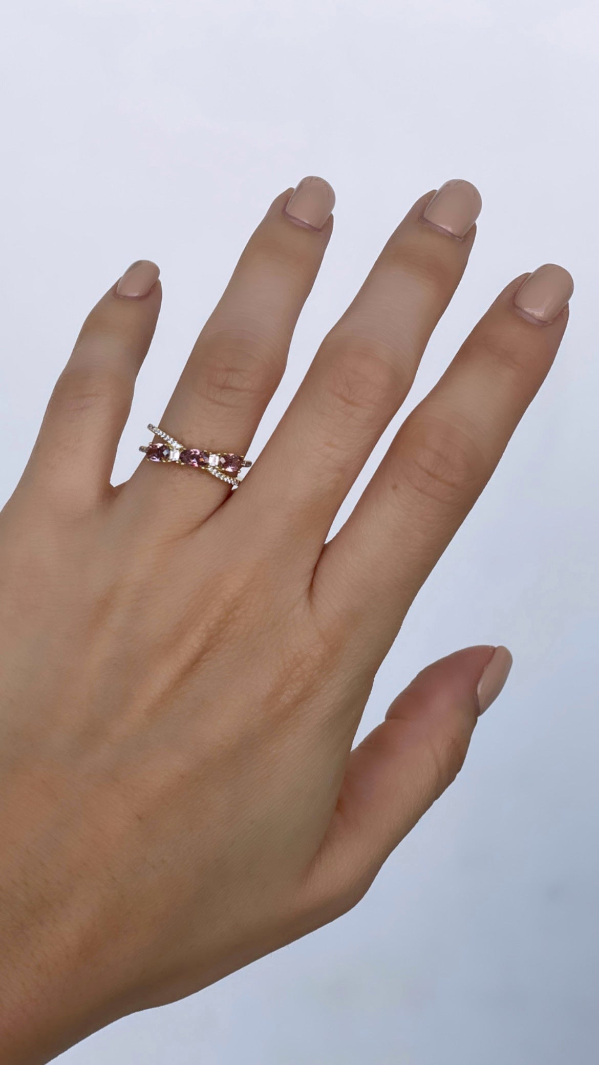 Gold Cross Ring Rhodolite Oval Stone