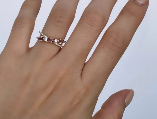 Gold Cross Ring Rhodolite Oval Stone