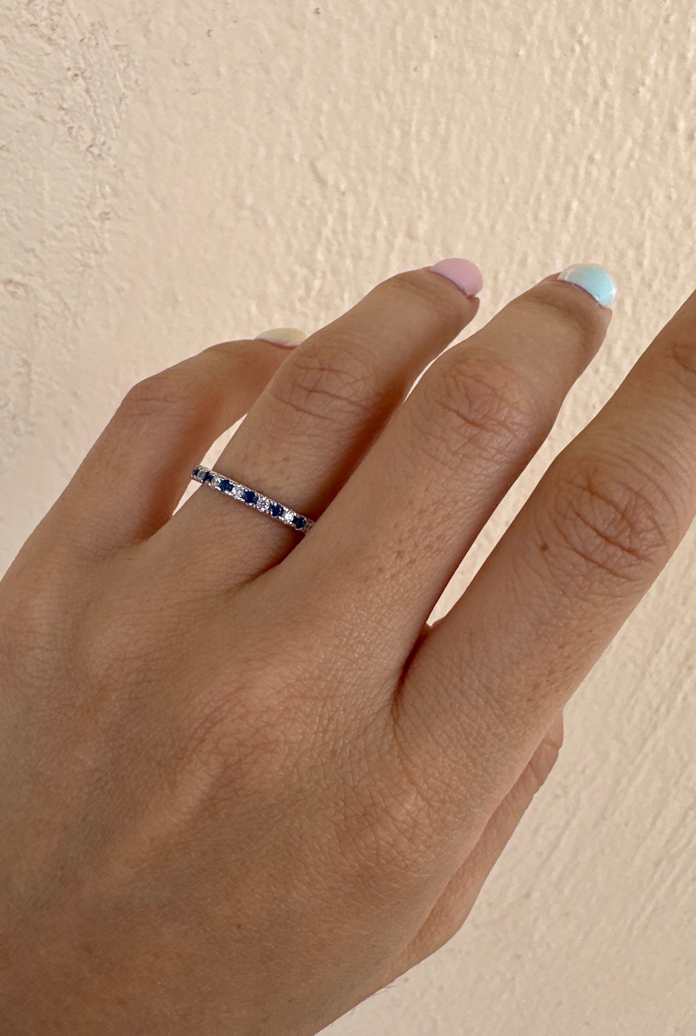 White And Blue Stone Half  Eternity Band