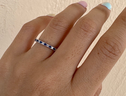 White And Blue Stone Half  Eternity Band