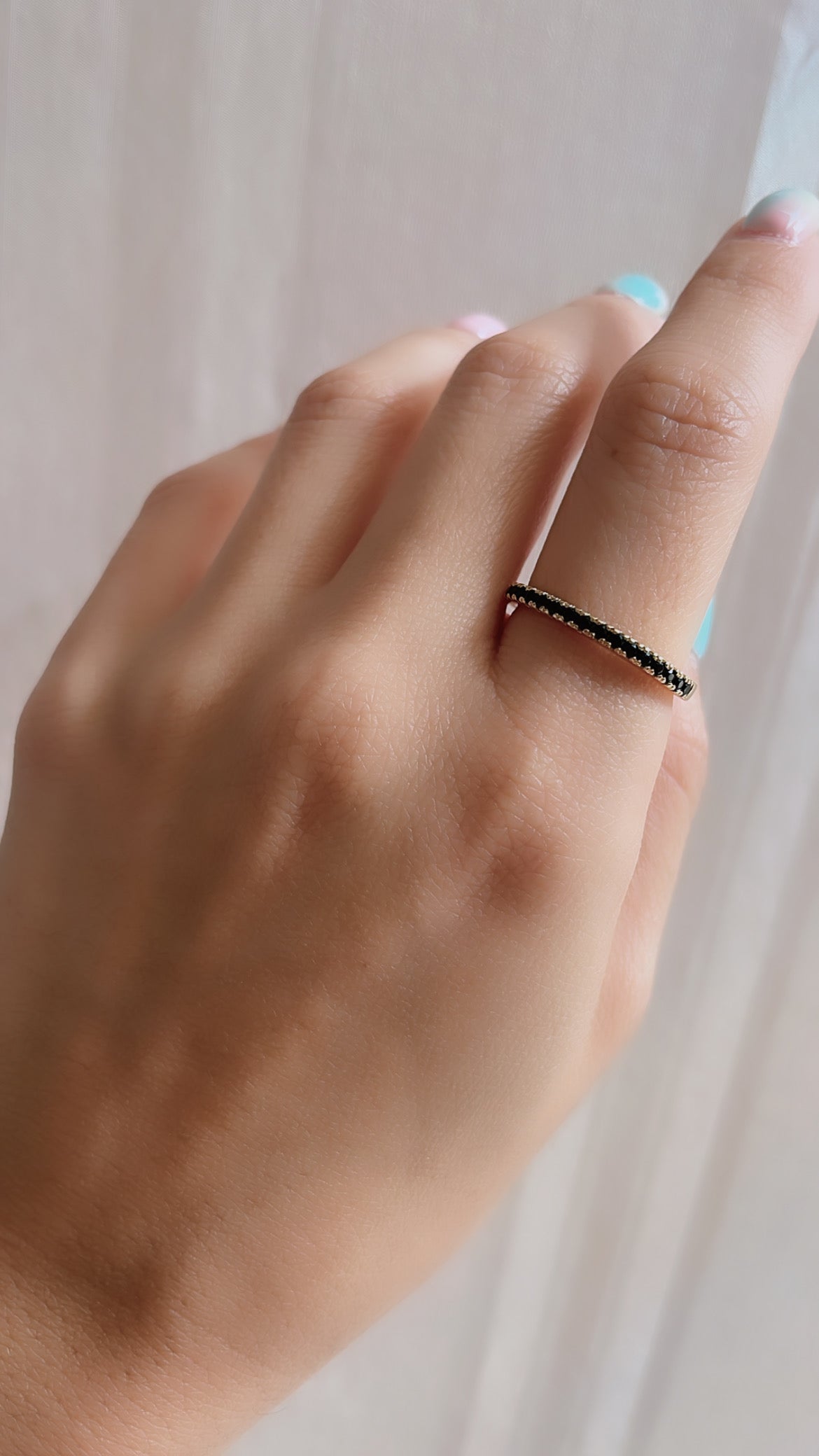 Gold Band With Black Pave Stones