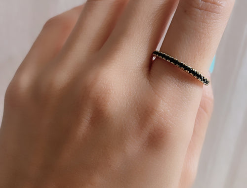 Gold Band With Black Pave Stones