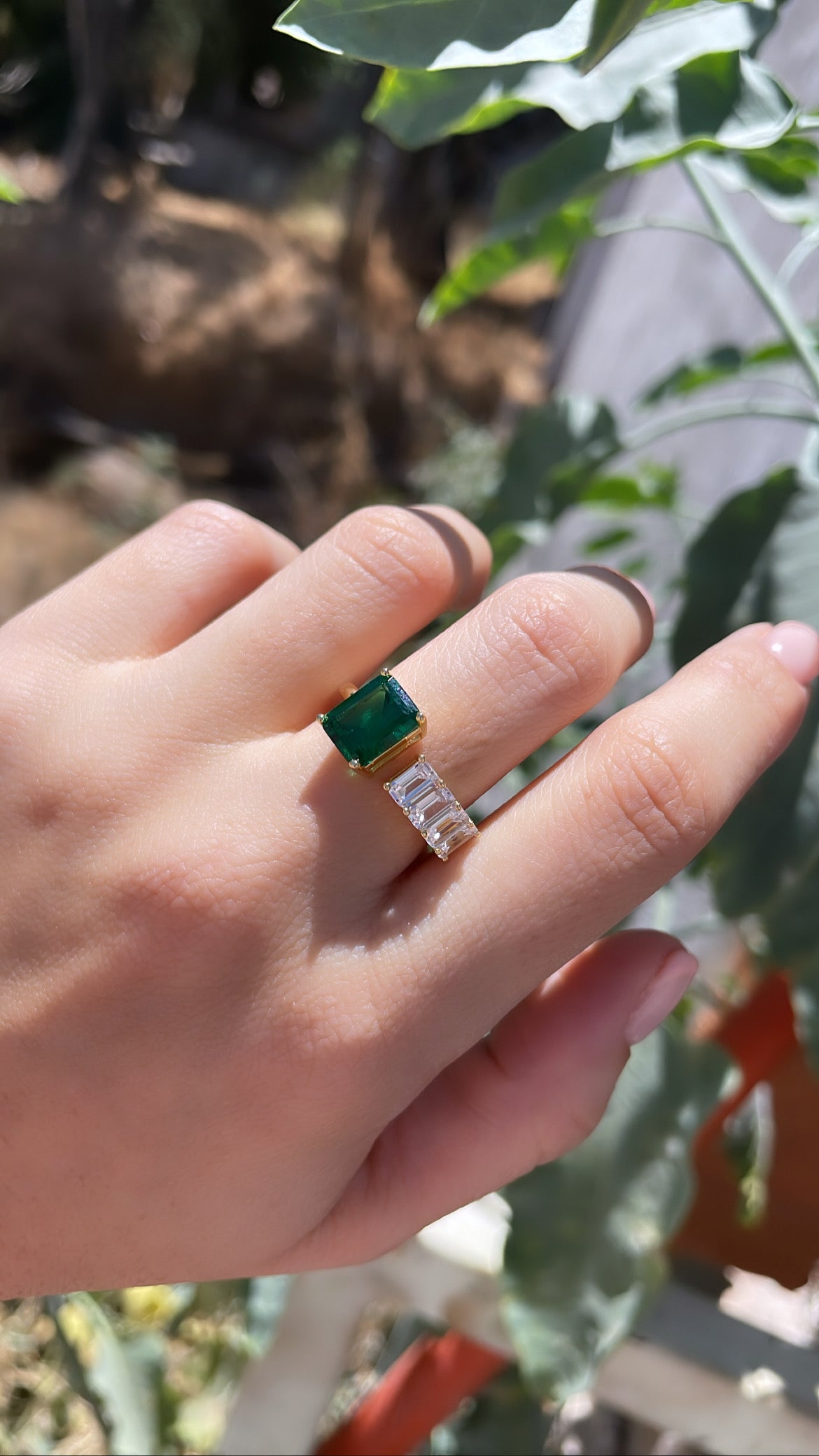 Emerald Green Adjustable Gold Ring