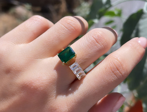 Emerald Green Adjustable Gold Ring