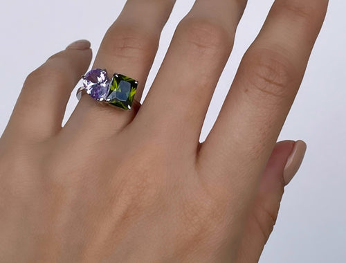 Doble Stone Purple Green Ring