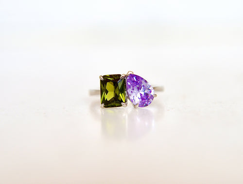 Doble Stone Purple Green Ring