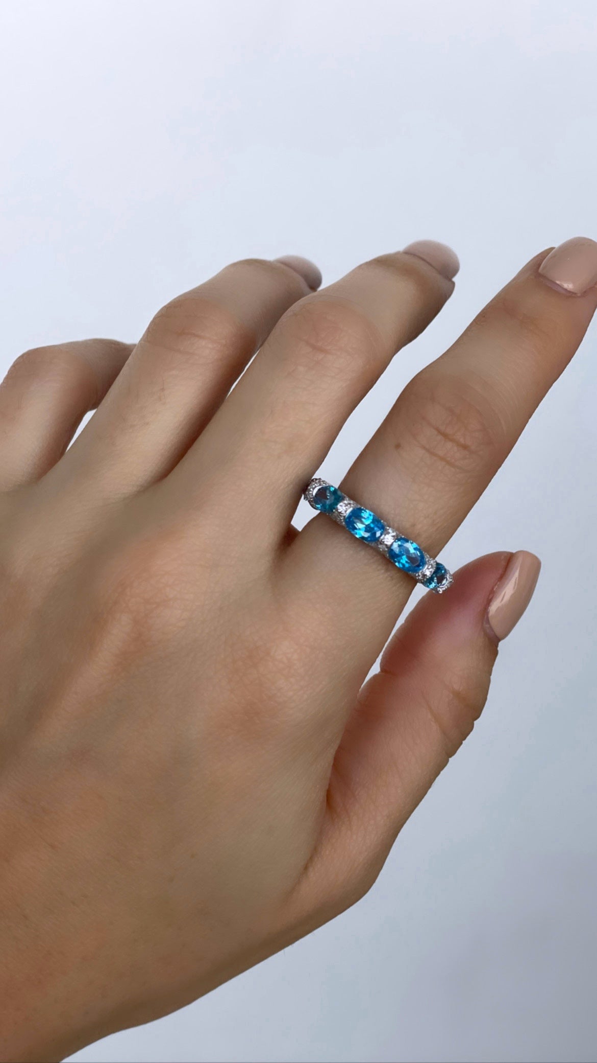 Blue Oval Pave Ring