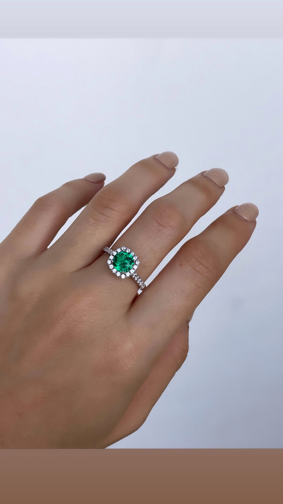 Emerald Halo Pave Ring