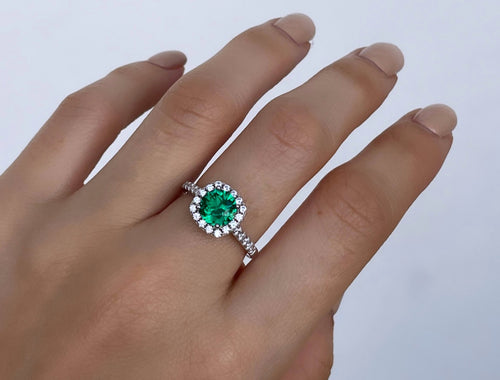 Emerald Halo Pave Ring