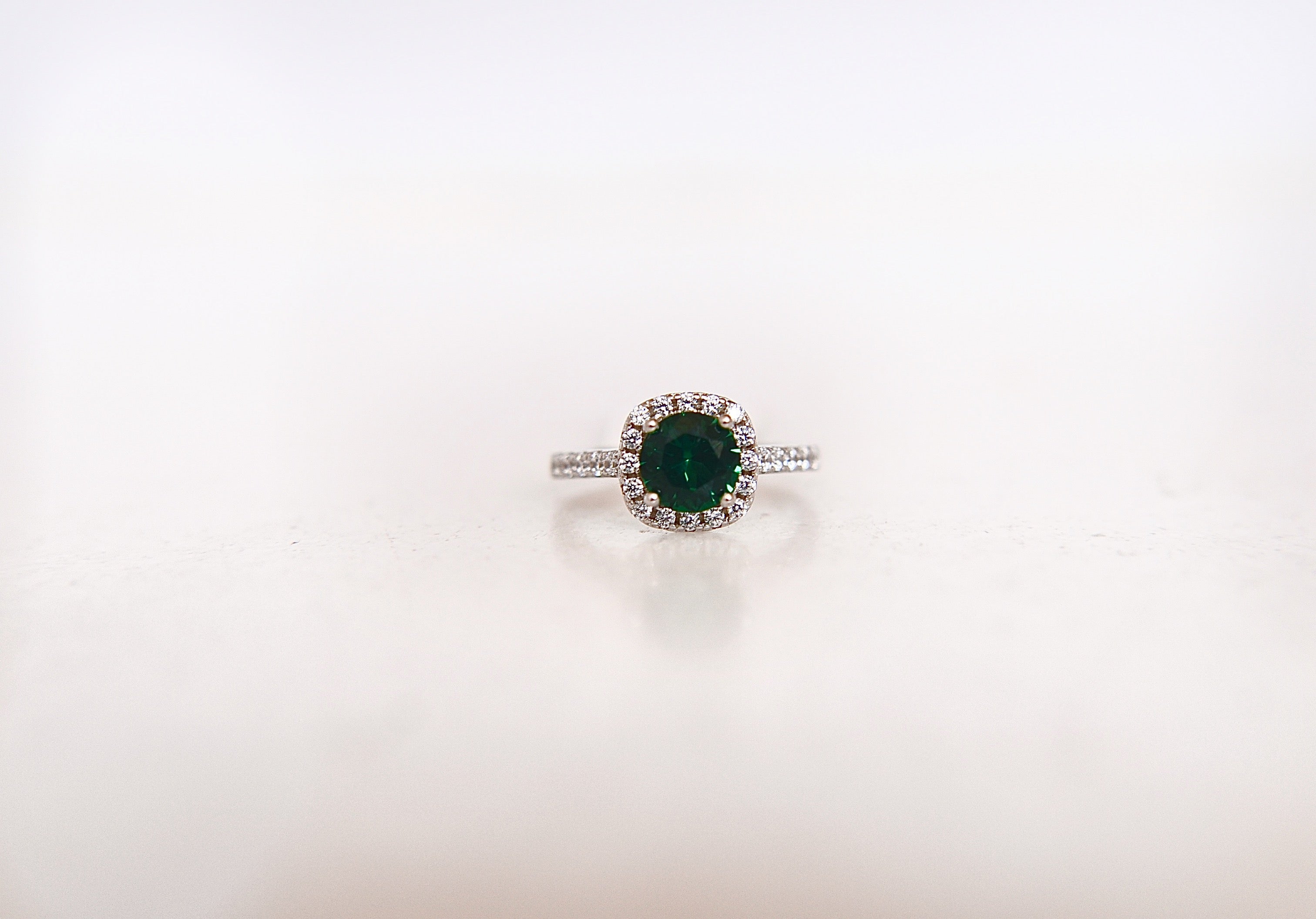 Emerald Halo Pave Ring