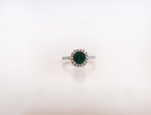 Emerald Halo Pave Ring