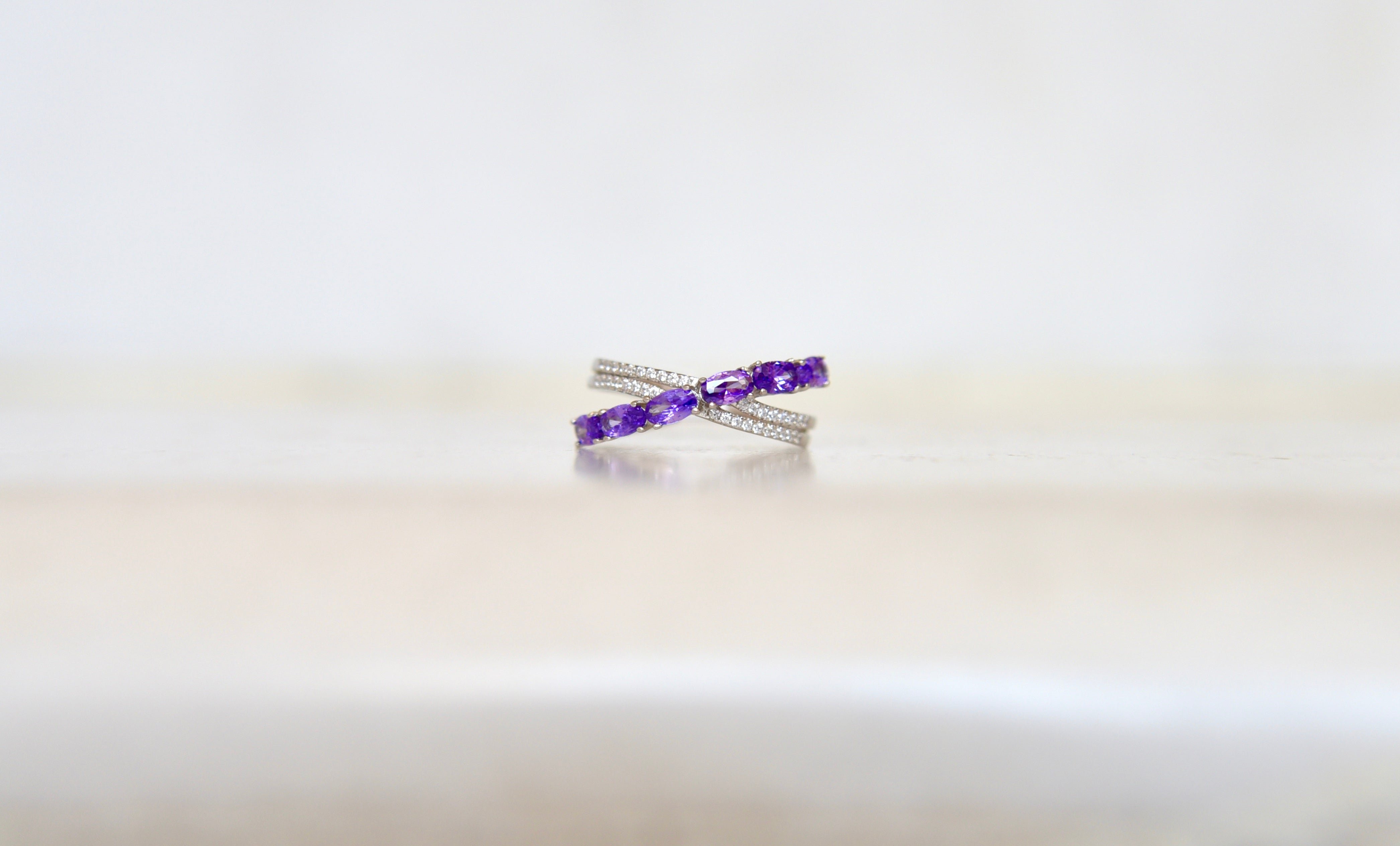 Cross Ring Purple Oval Sapphire Zirconia