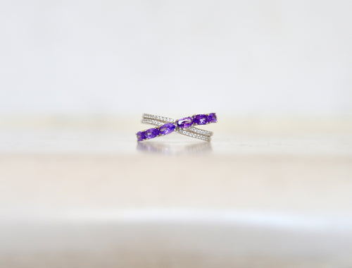 Cross Ring Purple Oval Sapphire Zirconia