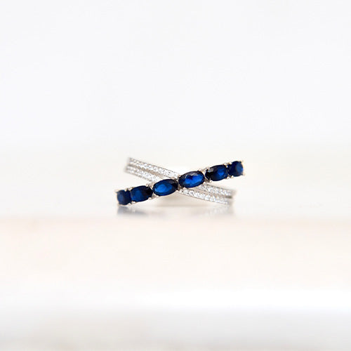 Cross Ring Blue Oval Sapphire Zirconia