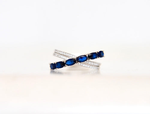 Cross Ring Blue Oval Sapphire Zirconia