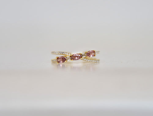 Gold Cross Ring Rhodolite Oval Stone