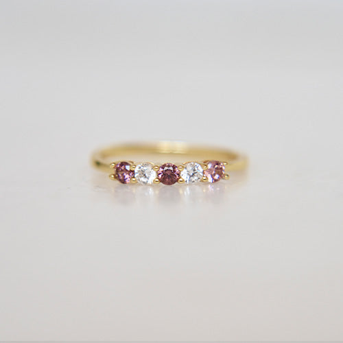 Gold Ring With White And Rhodolite Round Stone