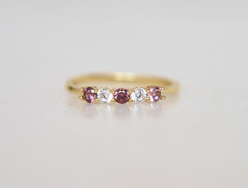 Gold Ring With White And Rhodolite Round Stone