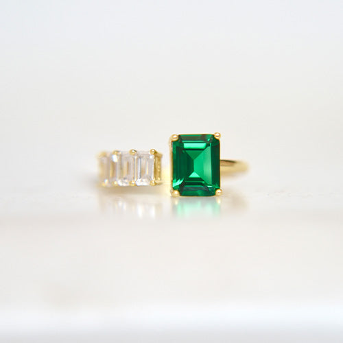 Emerald Green Adjustable Gold Ring