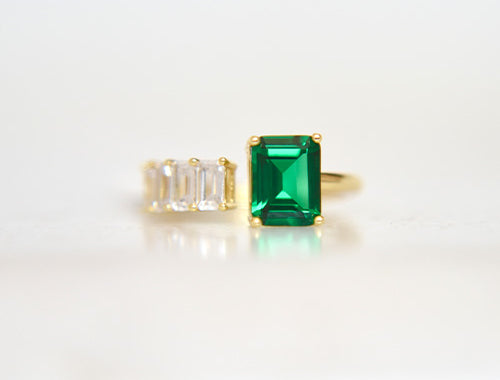 Emerald Green Adjustable Gold Ring