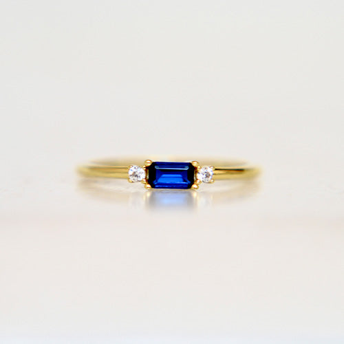 Gold Band With Sapphire Blue Zirconia