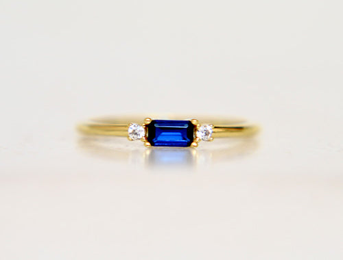 Gold Band With Sapphire Blue Zirconia